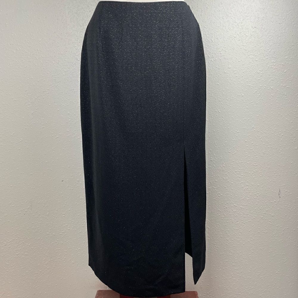 Focus 2000 by Charles Klueck Black Metallic Midi Skirt Size 10 EUC